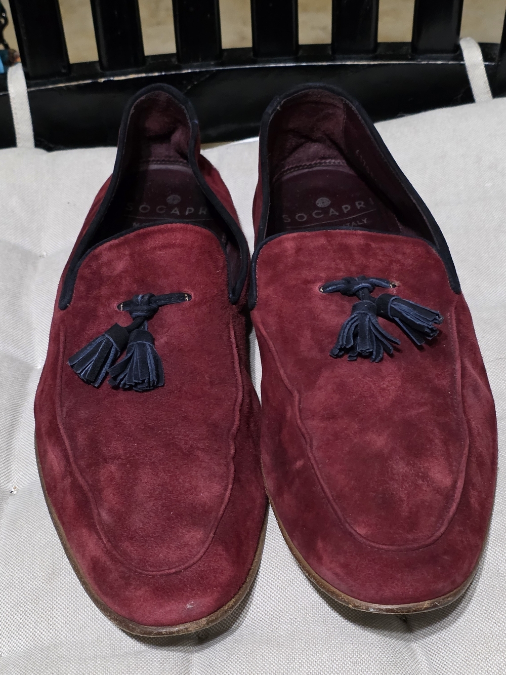 Socapru Italy Mens Size 10 Wine Red Sude Tassel Loafers Slip On Dress Shoes